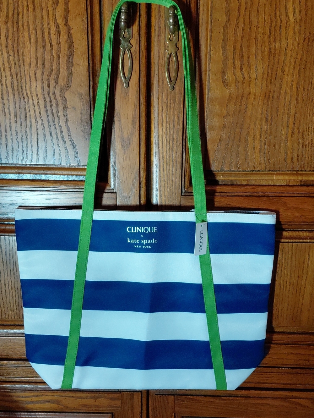 kate spade Navy and White Striped Tote with Green Straps